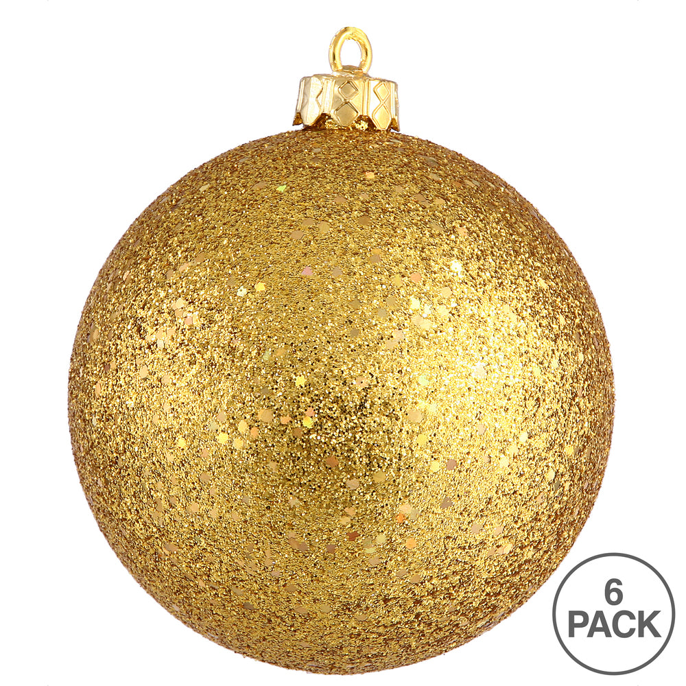 Vickerman 4" Antique Gold Sequin Ball Ornament 6 per Bag