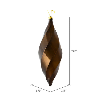 Vickerman 8" Chocolate Shiny Swirl Finial Ornament Pack of 6