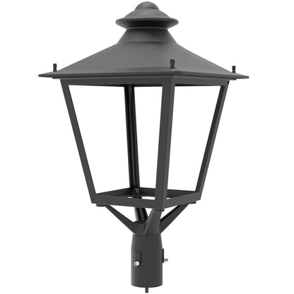 Westgate Garden Post CoACh Light Selectable 60/80/100W 30/40/50K Type 5, Open Sides, Outdoor Lighting, 60W/80W/100W, 90 Lumens/W, 3000K/4000K/5000K, Black Finish, 0-10V Optional