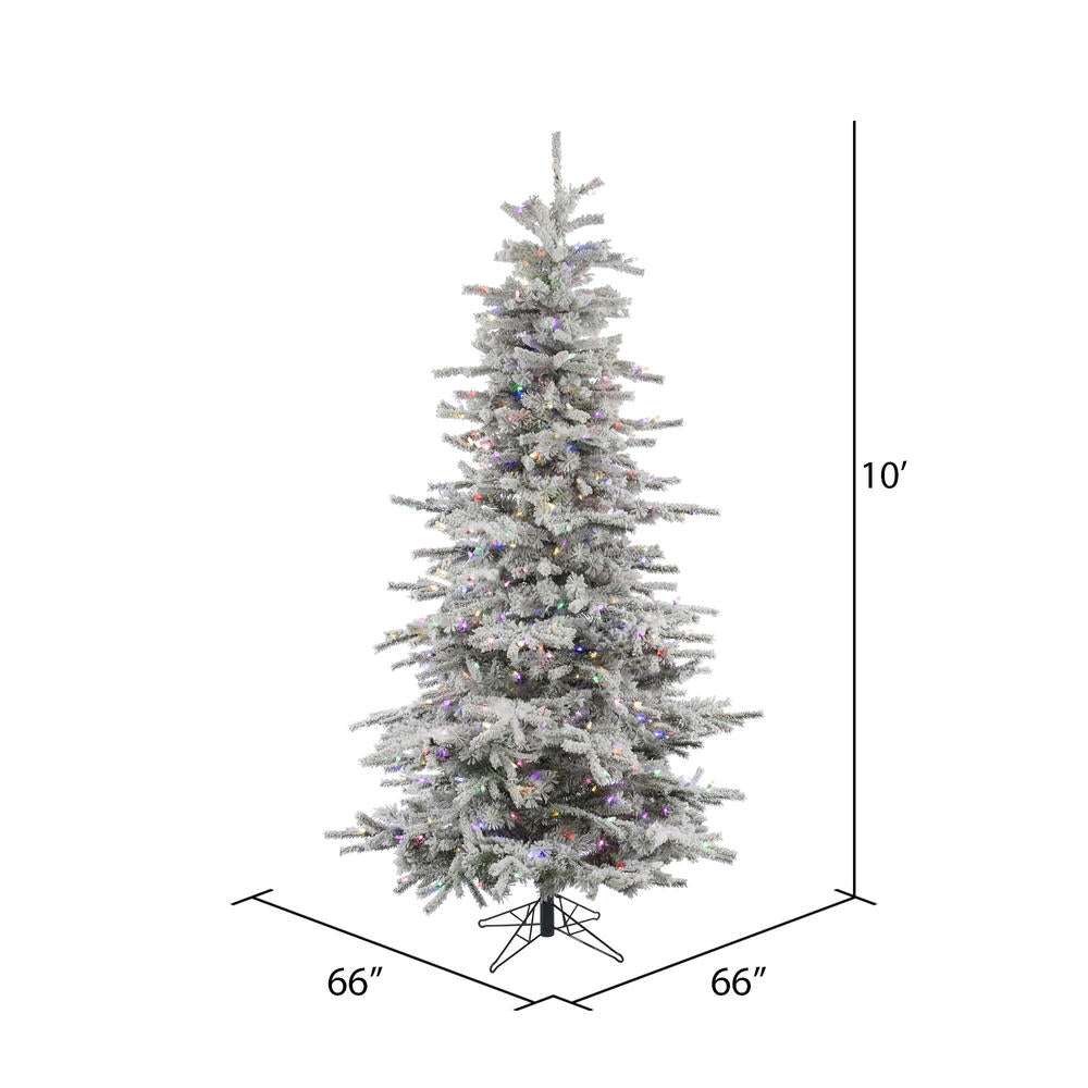 Vickerman 10' Flocked Sierra Fir Slim Artificial Christmas Tree 1100 Multi-Colored LED lights