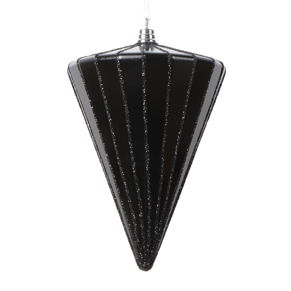 Vickerman 6" Shiny Black Cone Ornament 3 per bag.