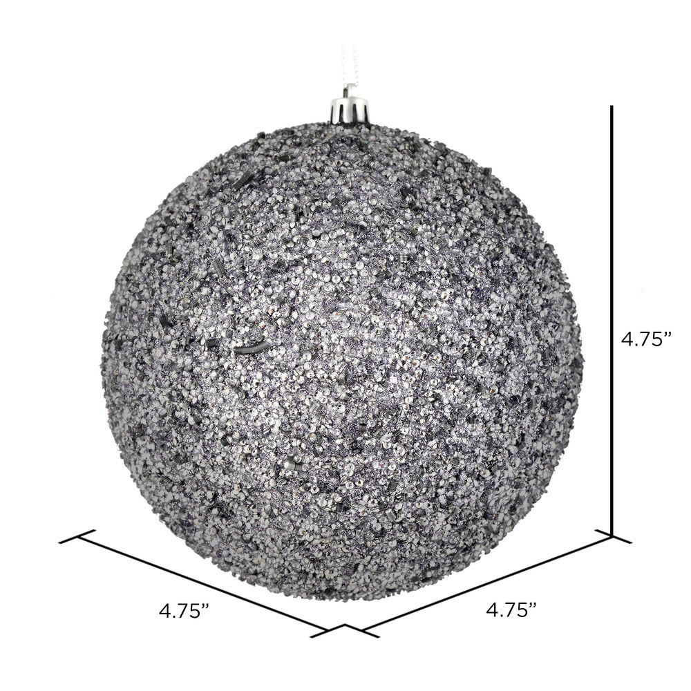 Vickerman 4.75" Silver Beaded Ball Ornament 6 per Bag