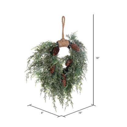 Vickerman 18" Artificial Snow Cedar Hanging Wreath with Pinecones