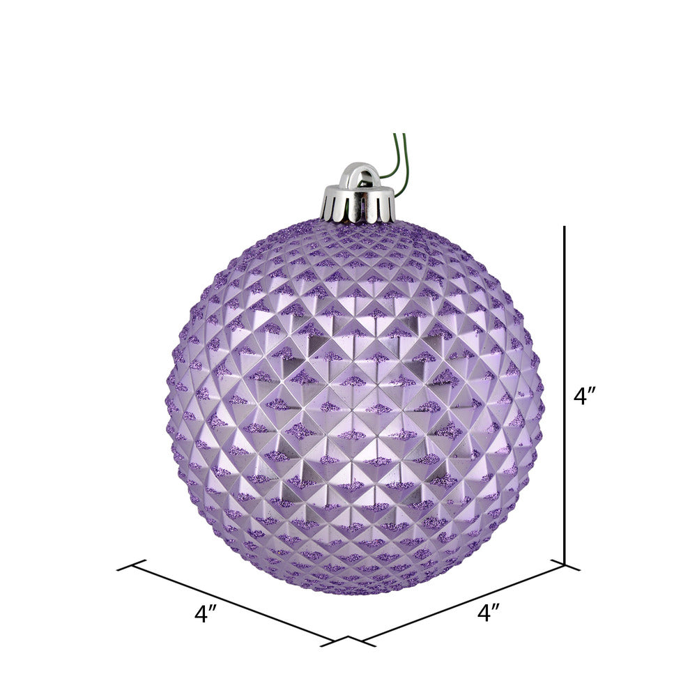 Vickerman 4" Lavender Durian Glitter Ball Ornament 6 per Bag
