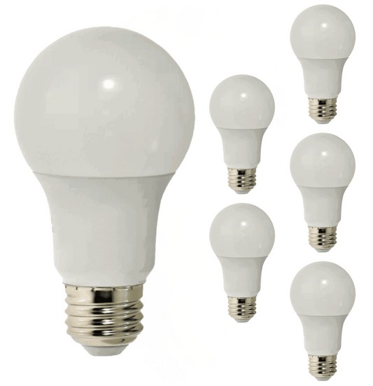 Damar A19 LED Light Bulb 9W 750 Lumen E26 Medium Base 6500K Daylight for Bedroom Living Room Lamp Home Light Bulb 120V CRI80 200° Beam Angle IP20 Damp Rated UL Listed White Finish Pack of 6