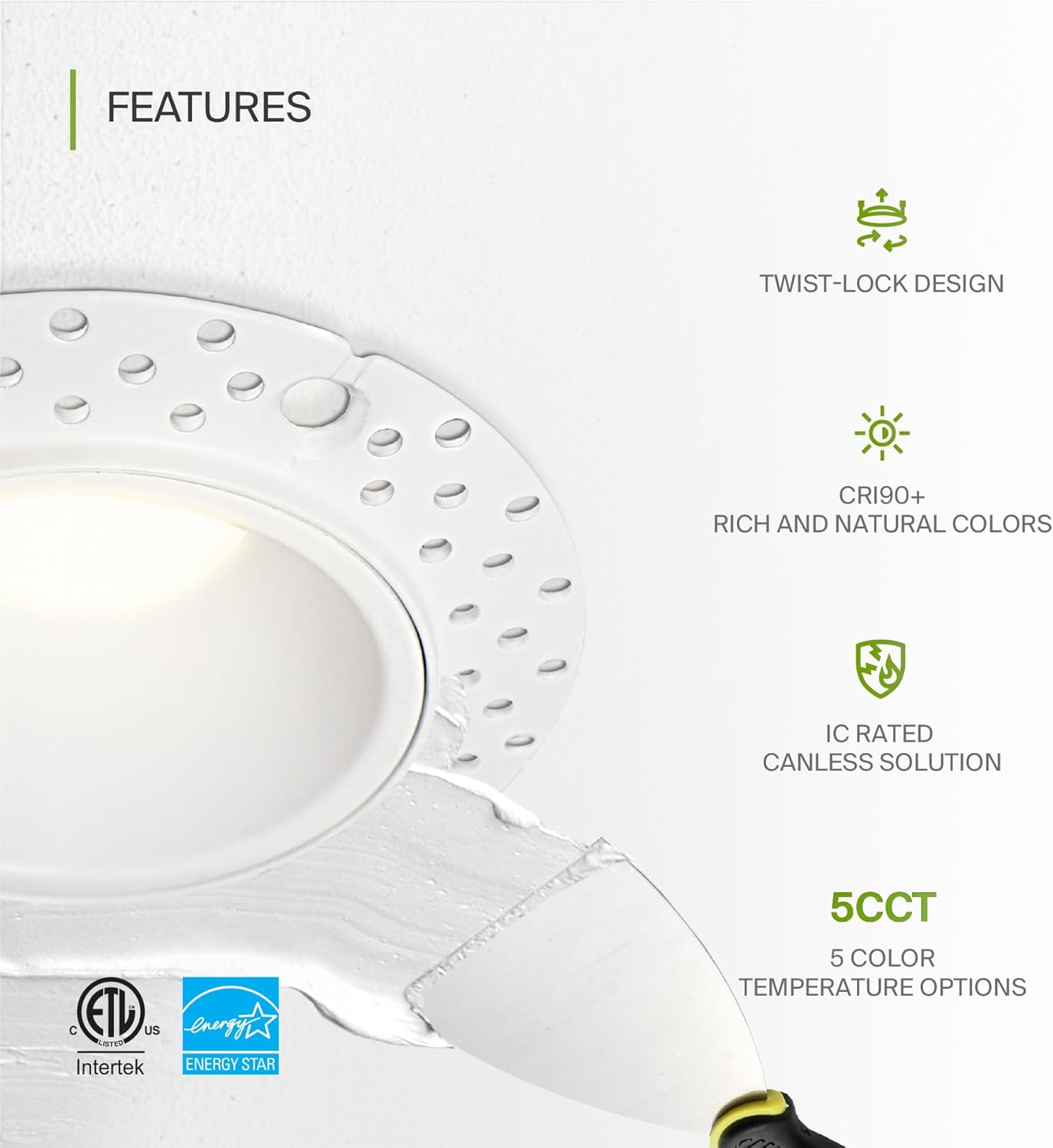 ASD Lighting LED Trimless Downlight Round 2inch 15W 120-277V 0-10V Dimmable 2700/3000/3500/4000/5000K White ETL Energy Star