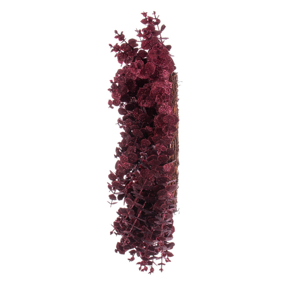 Vickerman 24" Burgundy Artificial Eucalyptus Glitter Wreath.