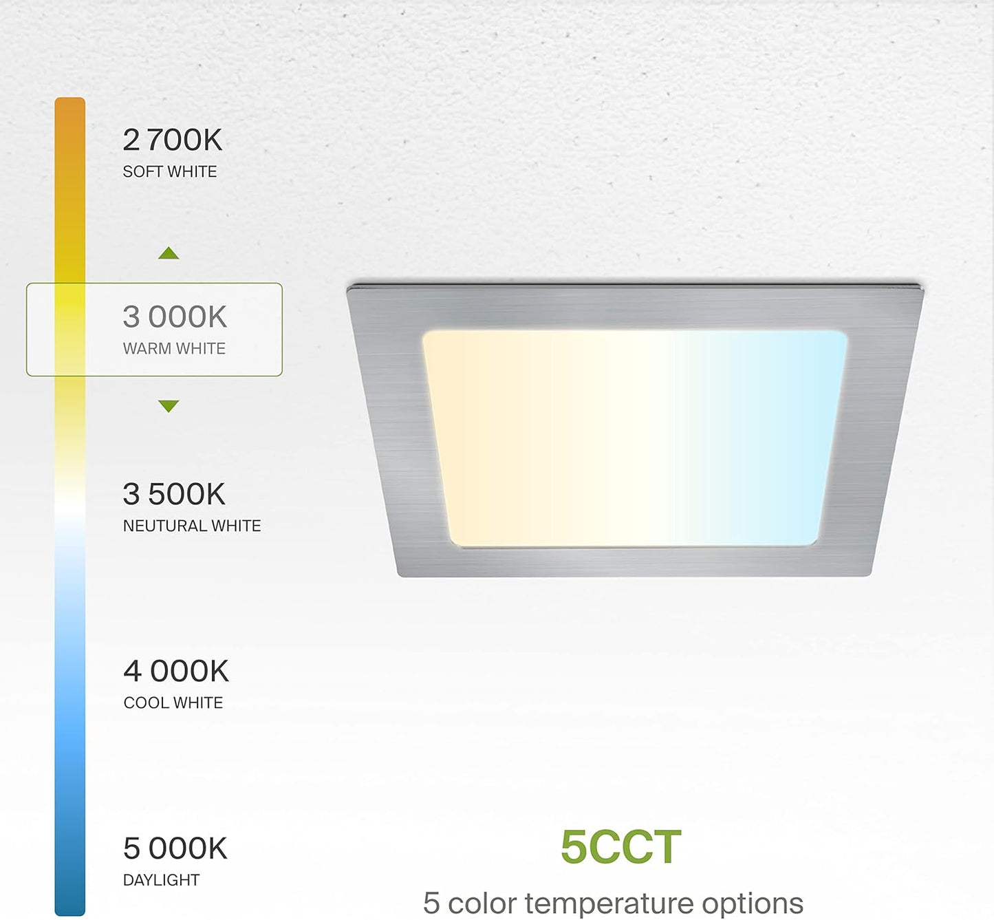 ASD Lighting LED Recessed Mini Panel Square 6inch 15W 120V Triac 2700/3000/3500/4000/5000K Nickel UL Energy Star 6 pack