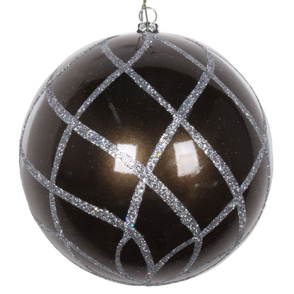 Vickerman 4.75" Pewter Candy Finish Net Ball Ornament with Glitter Accents 3 per Bag