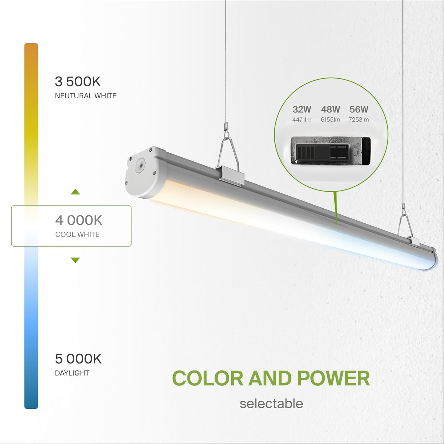 ASD Lighting LED Seamless Vapor Proof Fixture 4ft 32/48/56W 120-277V 0-10V Dimmable 125Lm/W 3500/4000/5000K White UL DLC Standard