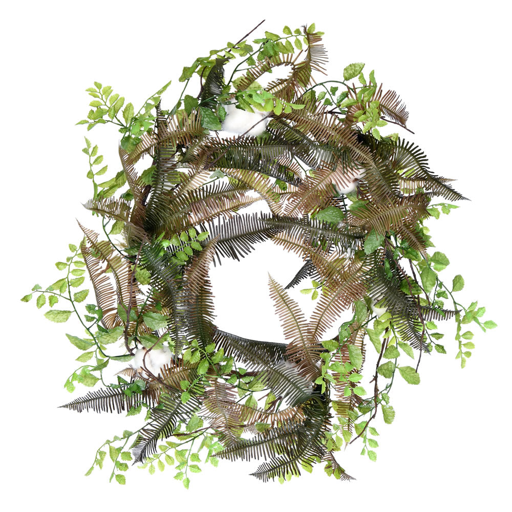 Vickerman 28" Artificial Green Fern Cotton Wreath.