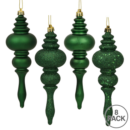 Vickerman 7" Emerald 4-Finish Finial Ornament 8 per Box