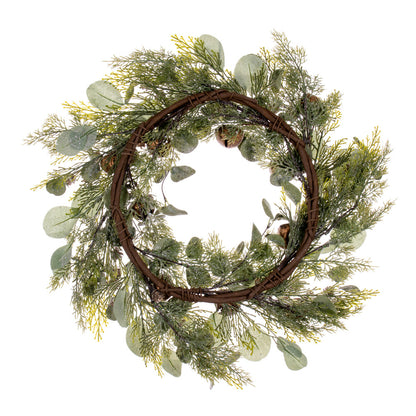 Vickerman 22" Artificial Winter Cedar Pinecone Eucalyptus and Brown Jingle Bell Wreath