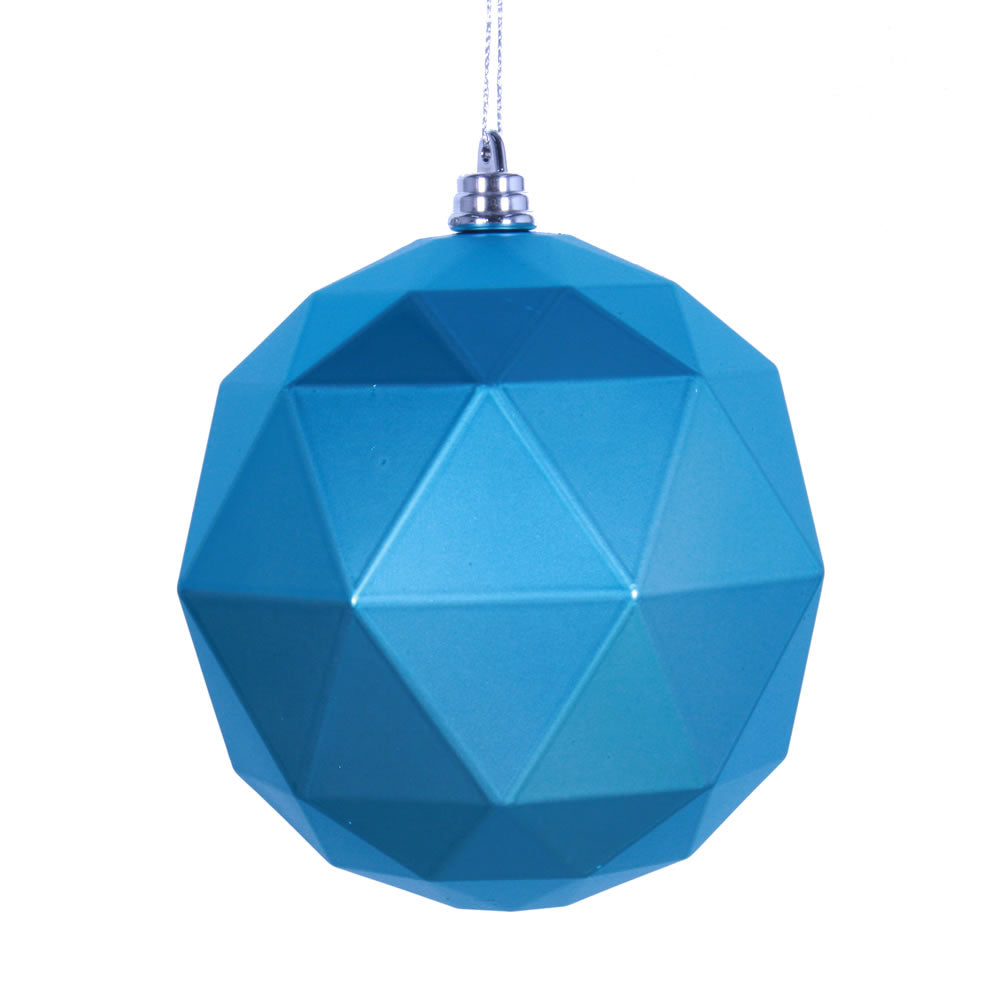 Vickerman 6" Turquoise Geometric Ball Ornament Featuring a Matte Finish. Comes 4 per bag