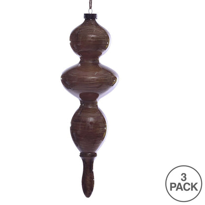 Vickerman 14" Brown Wood Grain Bubble Finial Ornament Pack of 3