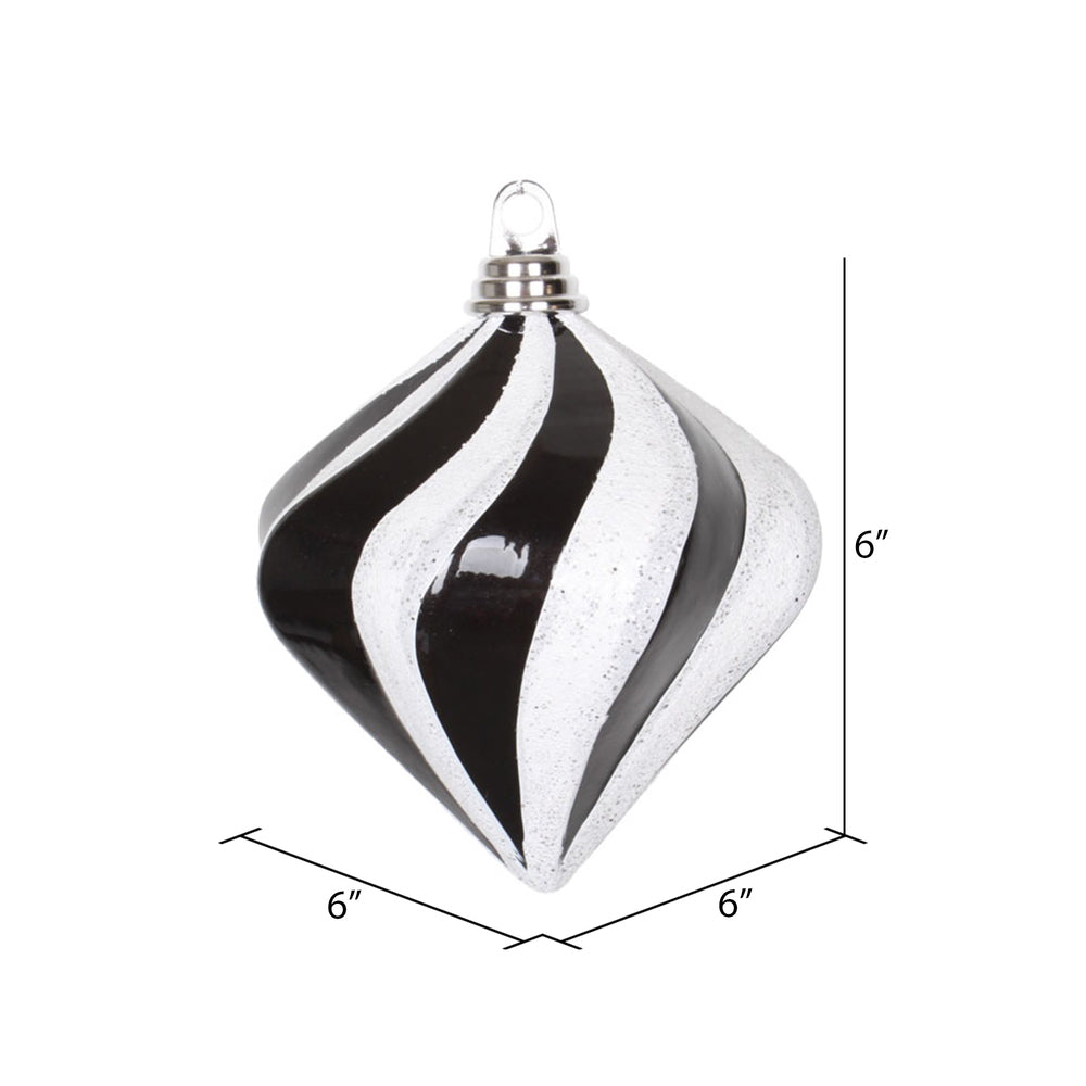 Vickerman 6'' Black and White Candy/Glitter Swirl Diamond Christmas Ornament