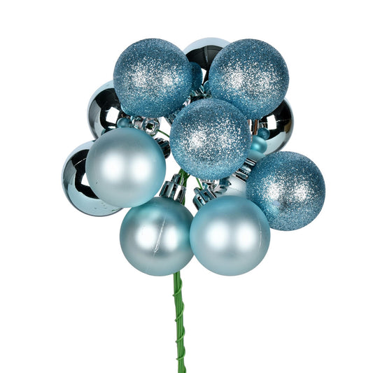 Vickerman 12" Baby Blue Ball Ornament Christmas Pick 4 per set