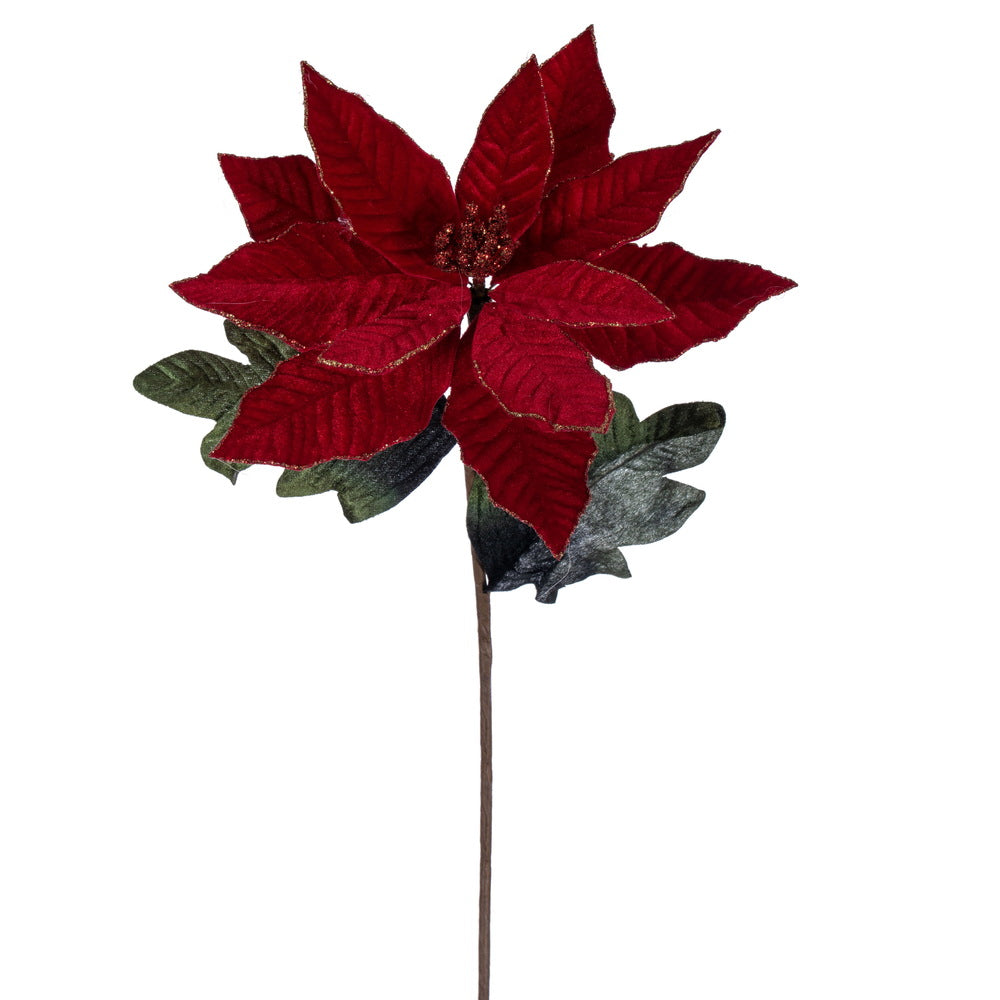 Vickerman 22" Merry Red Velvet Poinsettia Stem 3 per bag.