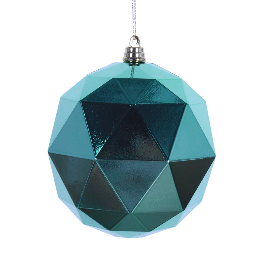 Vickerman 6" Seafoam Green Geometric Ball Ornament Featuring a Shiny Finish. Comes 4 per bag