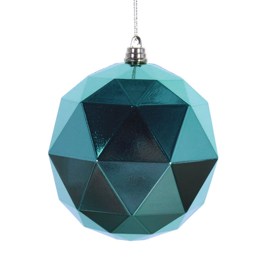 Vickerman 6" Seafoam Green Geometric Ball Ornament Featuring a Shiny Finish. Comes 4 per bag