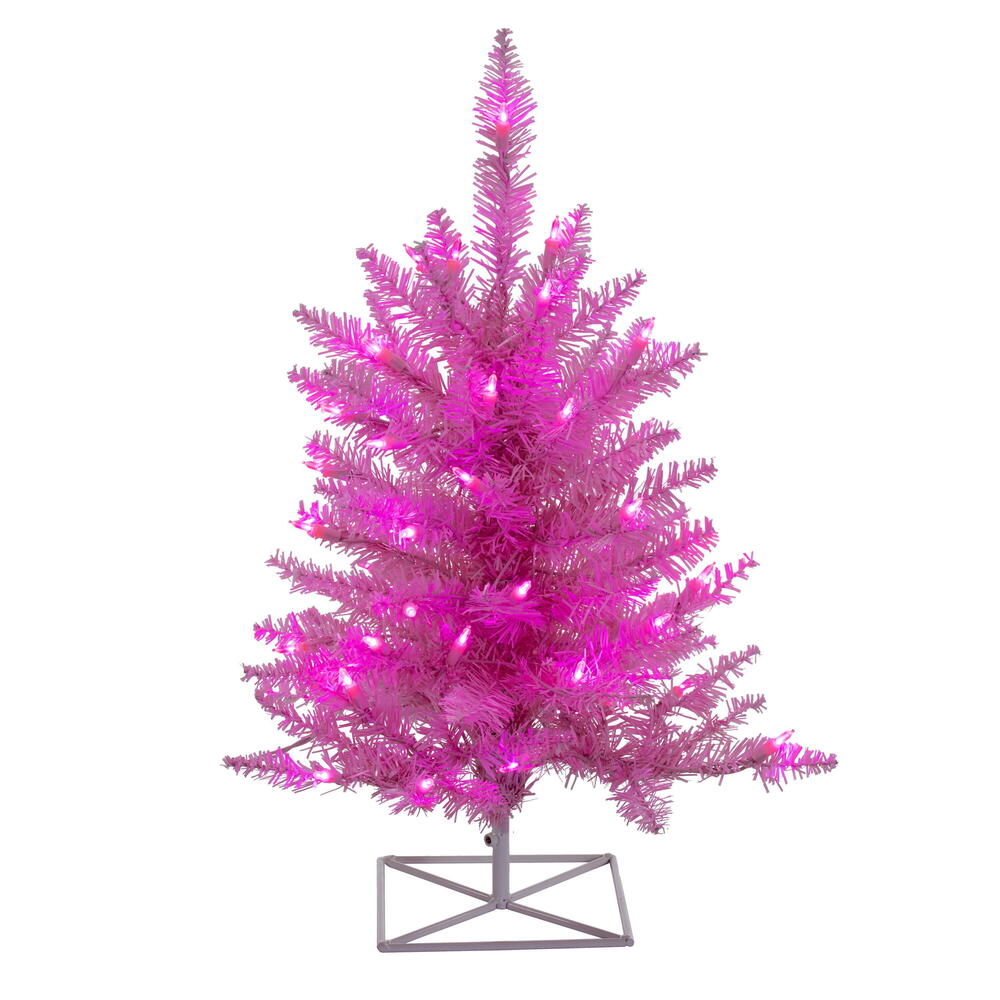 Vickerman 2' x 20" Pink Artificial Christmas Tree with 50 Pink LED Lights.