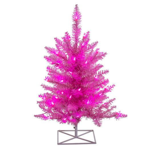 Vickerman 2' x 20" Pink Artificial Christmas Tree with 50 Pink LED Lights.