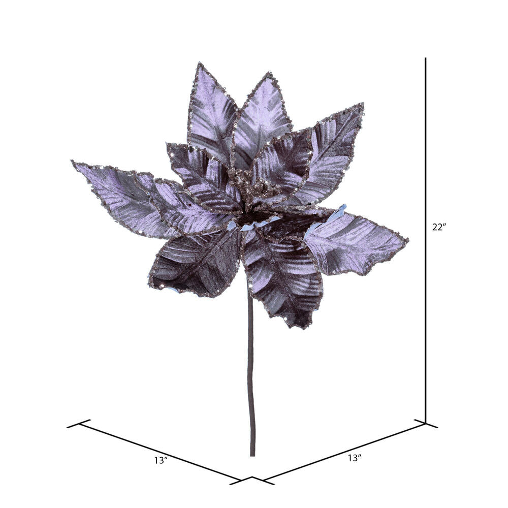 Vickerman 24" Lavender Velvet Sequin Trim Poinsettia 3 per bag.