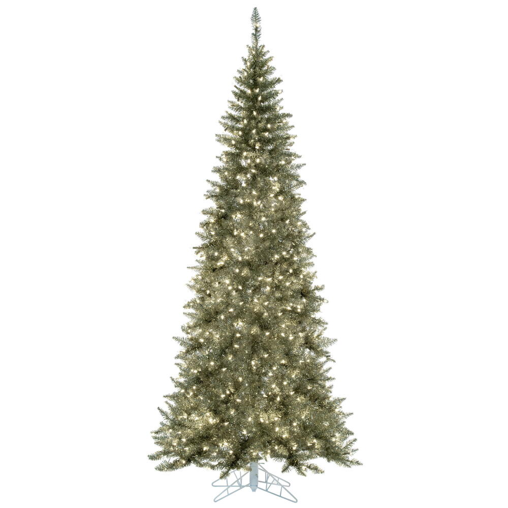 Vickerman 6.5' Champagne Tinsel Fir Slim Artificial Christmas Tree Warm White Dura-lit LED Lights