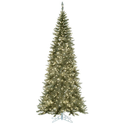 Vickerman 6.5' Champagne Tinsel Fir Slim Artificial Christmas Tree Warm White Dura-lit LED Lights
