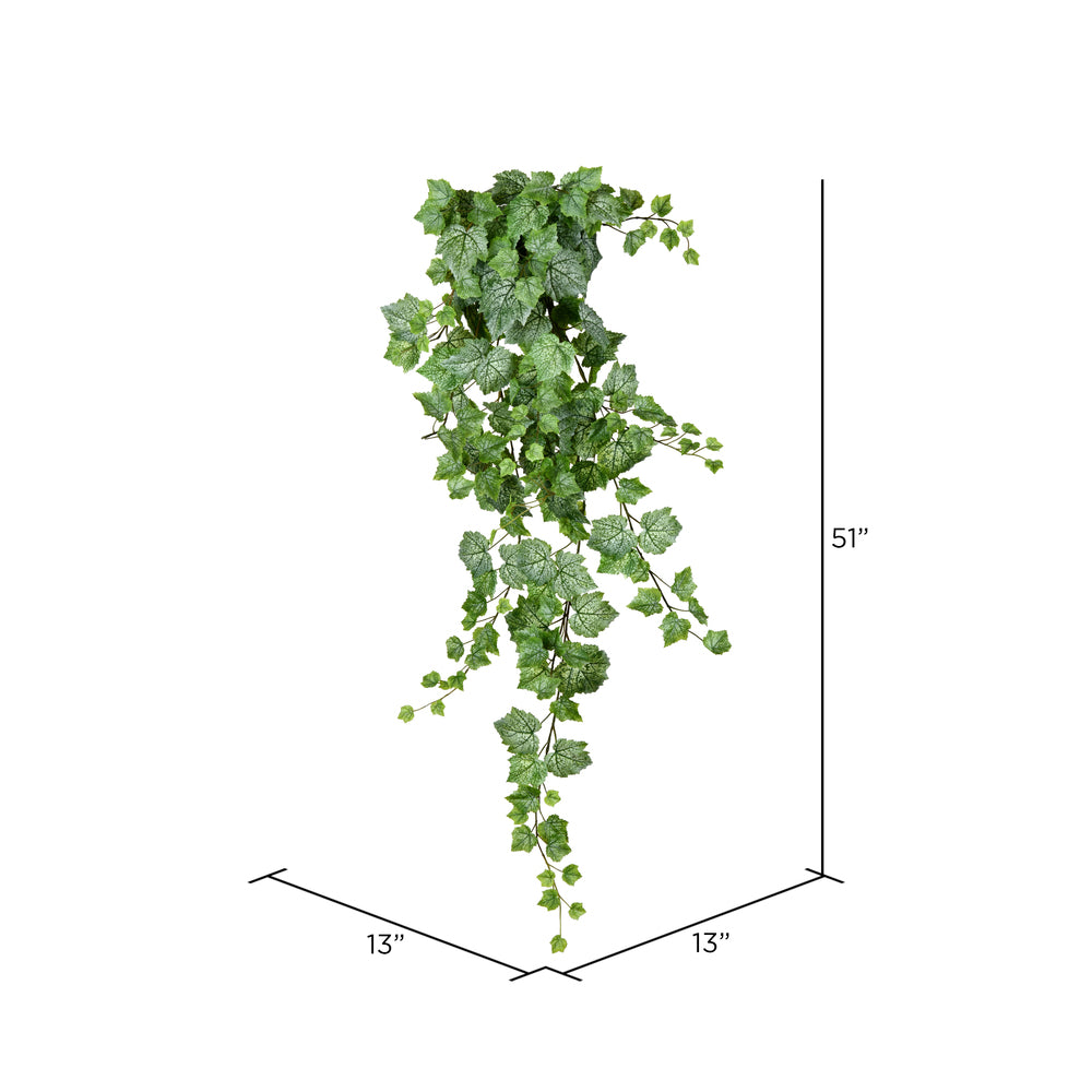 Vickerman 51" Artificial Green & White Grape Leaf Ivy Hanging Bush.