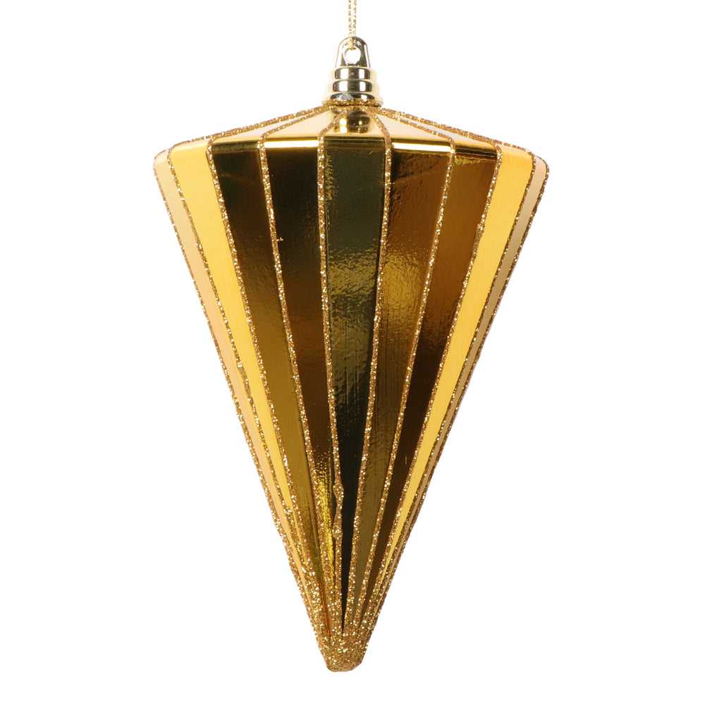 Vickerman 6" Shiny Antique Gold Cone Ornament 3 per bag.