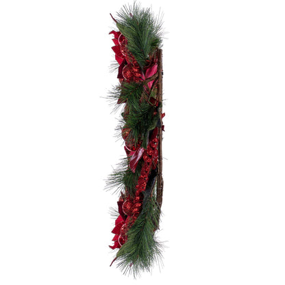 Vickerman 28" Merry Red Poinsettia Ball and Fern Decorated Wreath.