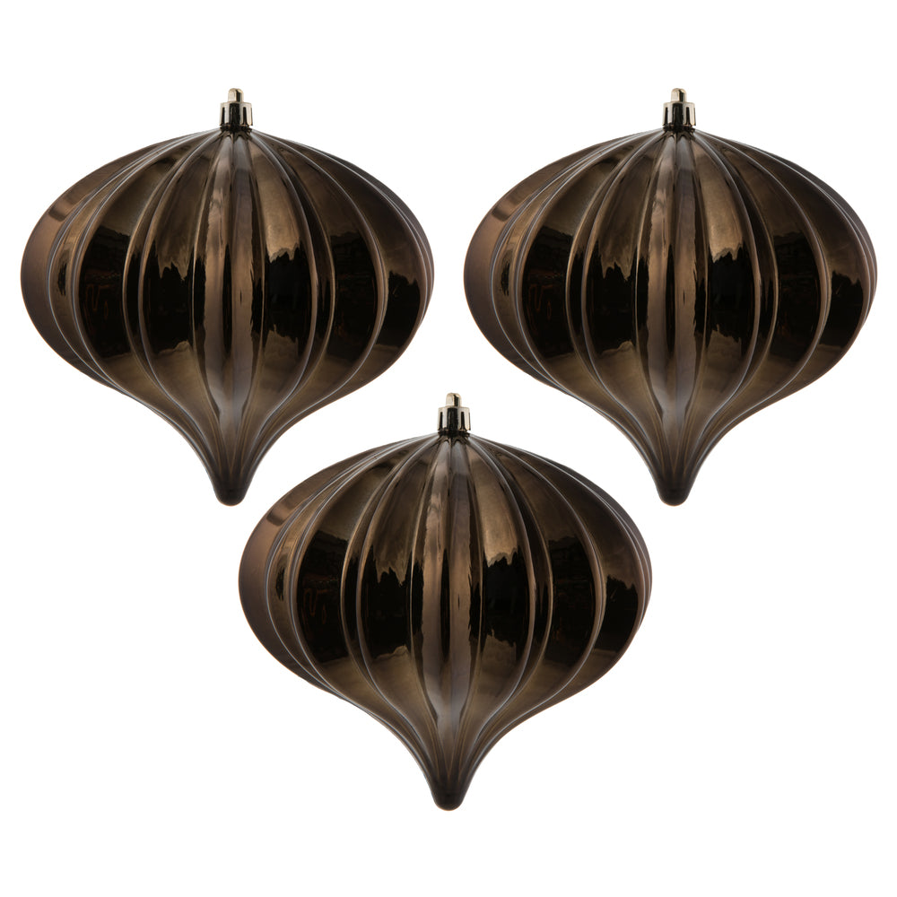 Vickerman 5.7" Chocolate Shiny Onion Christmas Ornament UV treated Set of 3
