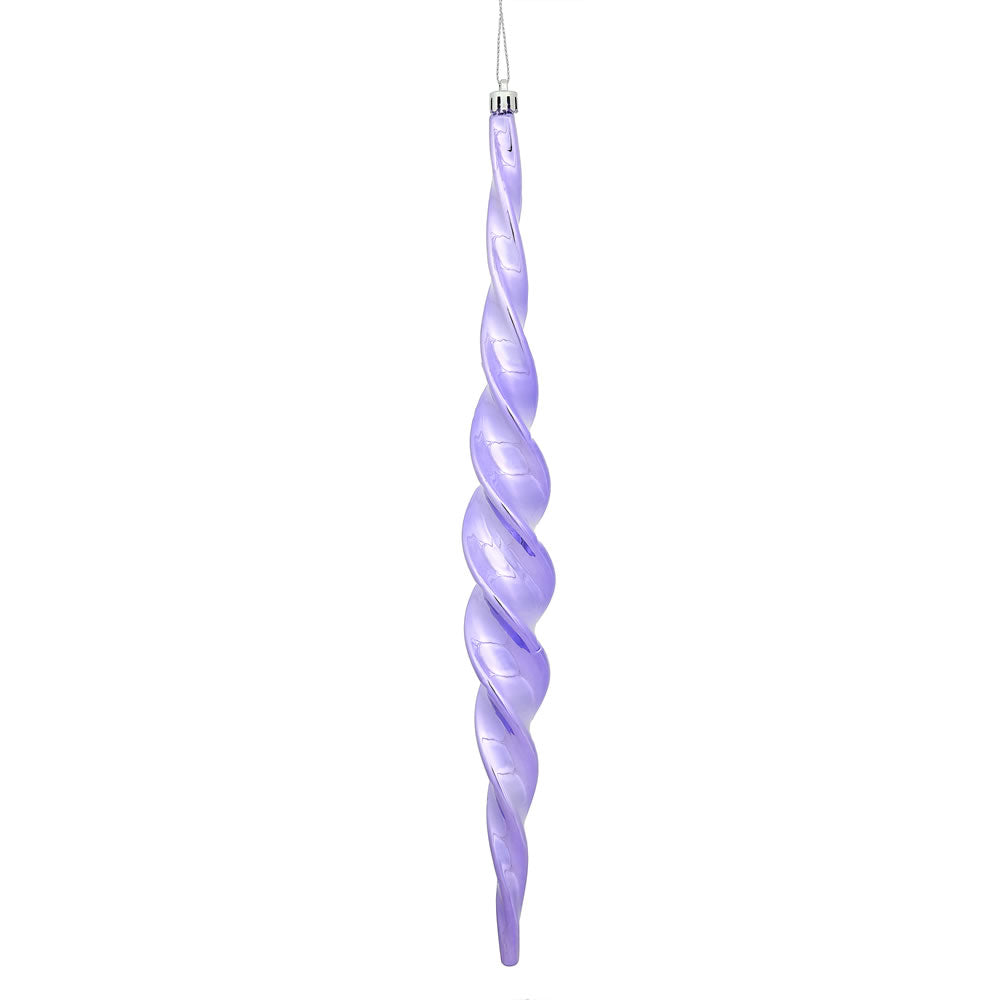 Vickerman 14.6" Lavender Shiny Spiral Icicle Ornament with drilled and wired caps. Comes 2 per Box.