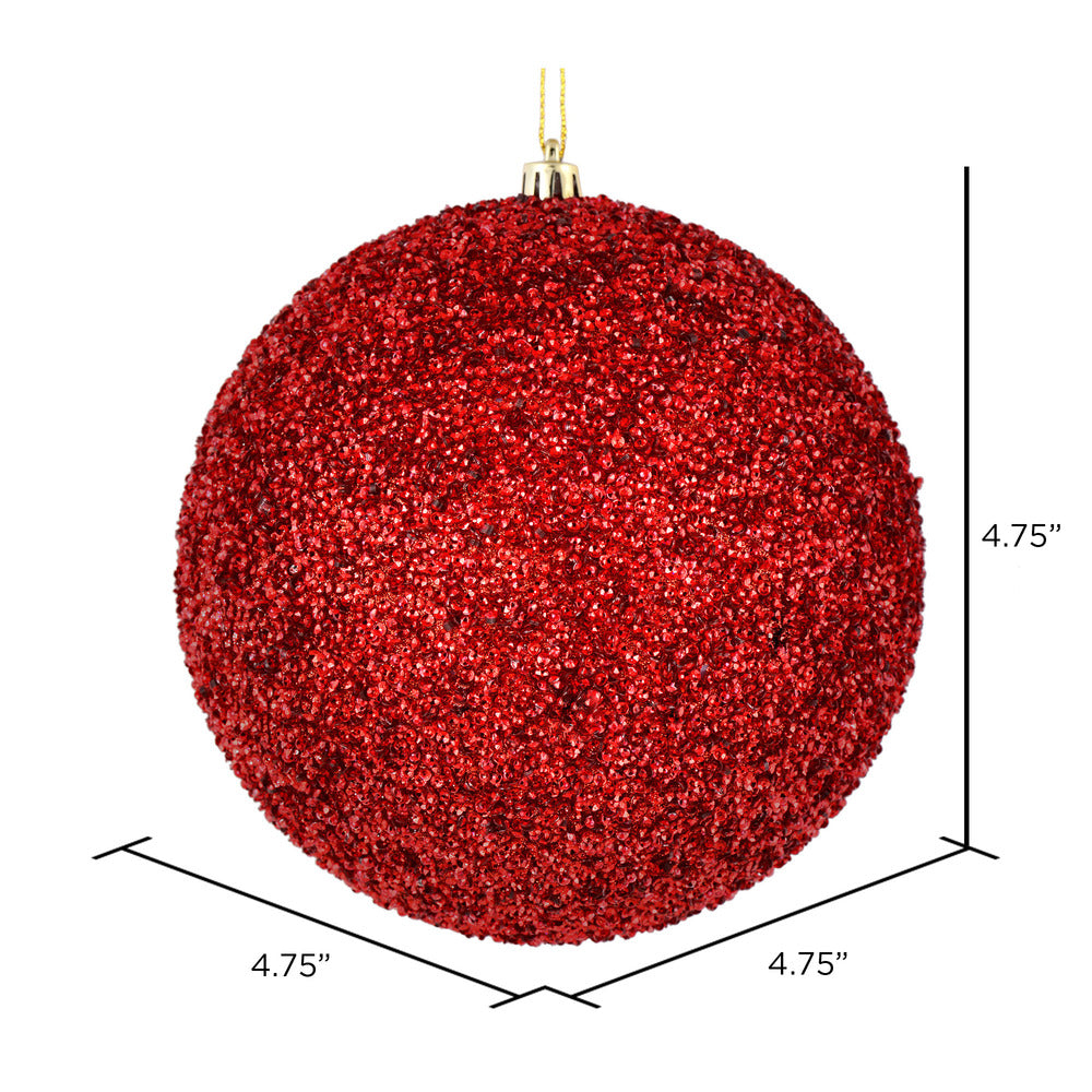 Vickerman 4.75" Red Beaded Ball Ornament 6 per Bag