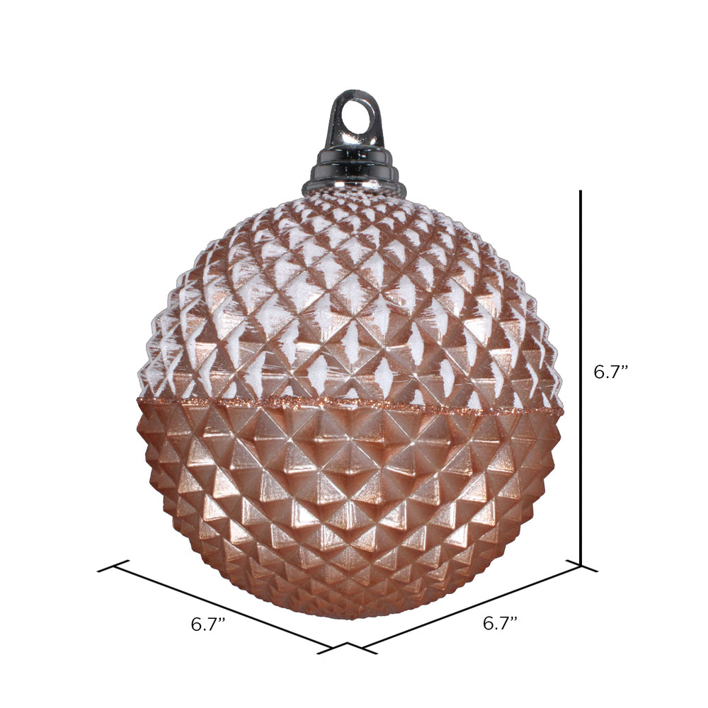 Vickerman 6.7" Rose Gold Candy Finish Durian Ball Ornament with Glitter Accents 2 per Bag