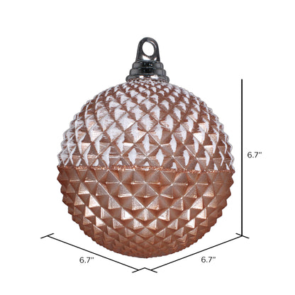 Vickerman 6.7" Rose Gold Candy Finish Durian Ball Ornament with Glitter Accents 2 per Bag
