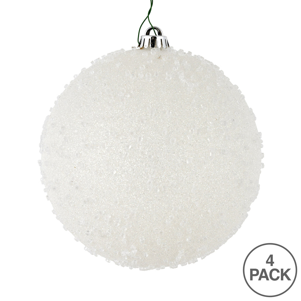 Vickerman 6" White Ice Ball Ornament 4 per Bag