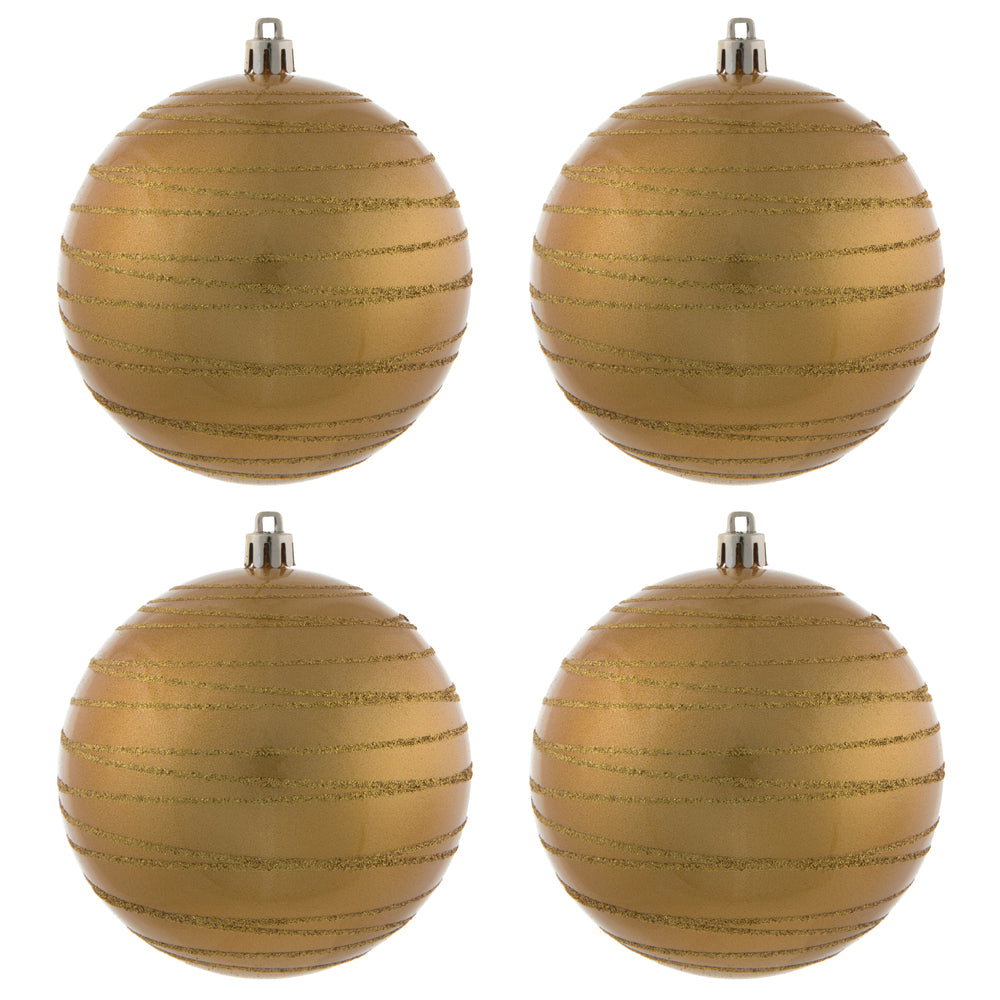 Vickerman 4" Honey Gold Candy Finish Ball Ornament with Glitter Lines 4 per Bag