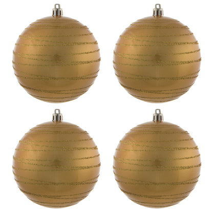 Vickerman 4" Honey Gold Candy Finish Ball Ornament with Glitter Lines 4 per Bag