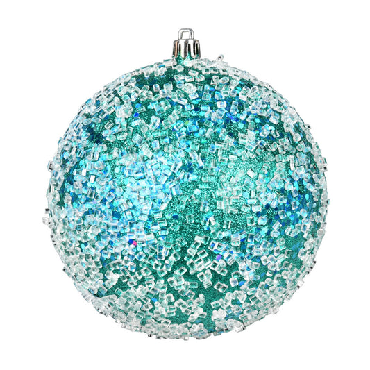 Vickerman 12" Teal Glitter Hail Ball. This ornament is made with plastic to reduce breakage.