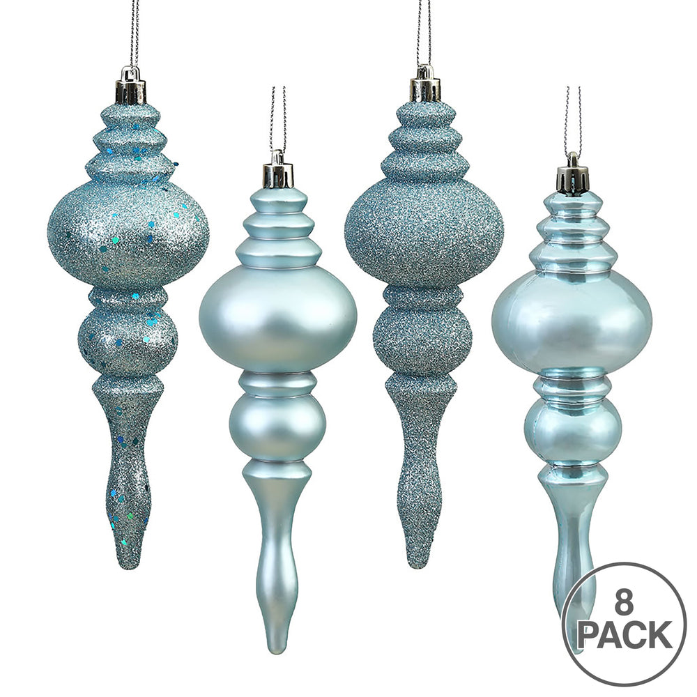 Vickerman 7" Baby Blue 4-Finish Finial Ornament 8 per Box