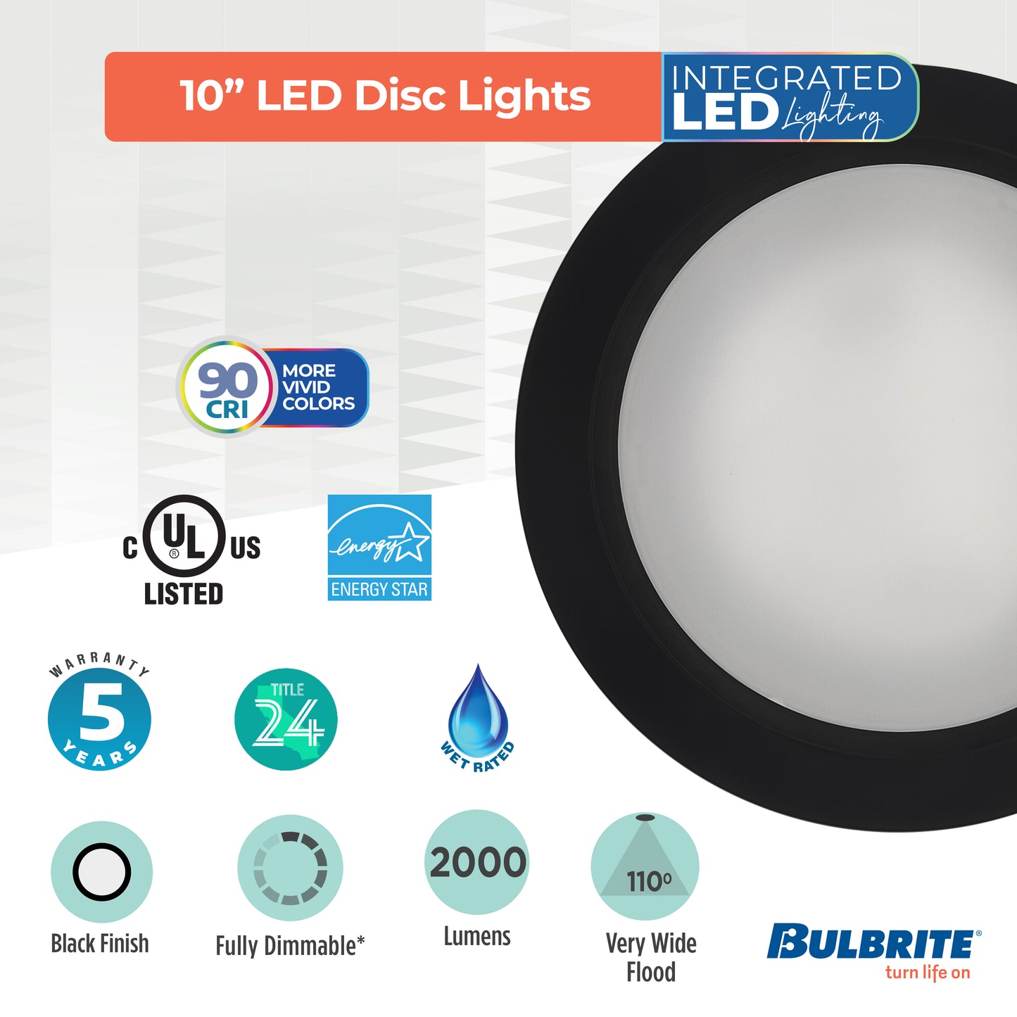 Bulbrite 773278 25-Watt LED 10" Disc, 3000K, 2000 Lumens, Black Finish