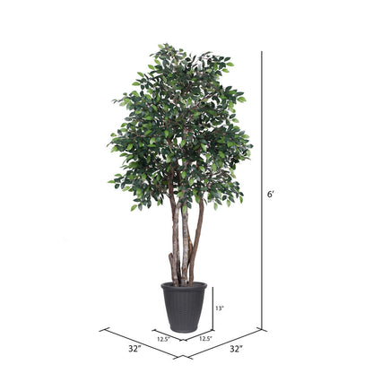 Vickerman 6' Artificial Mini Ficus Executive Tree Gray Round Plastic Container.