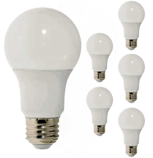 Damar A19 LED Light Bulb 9W 750 Lumen E26 Medium Base 5000K Bright White for Bedroom Living Room Lamp Home Light Bulb 120V CRI80 200° Beam Angle IP20 Damp Rated UL Listed White Finish Pack of 6