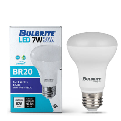 Bulbrite 772855 LED Filament 7 Watt Dimmable BR20 Light Bulb with Frost Glass Finish and Medium (E26) Base - 3000K (Soft White Light), 525 Lumens