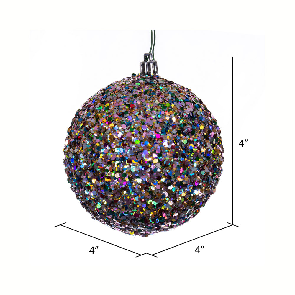 Vickerman 4" Multi-color Durian Sequin Glitter Ball Christmas Ornament 6 pieces per bag