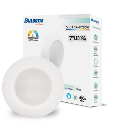 Bulbrite 773274 14W LED 7" ROUND DISC LIGHT 3000K WHITE ALUMINUM WITH PIGTAIL