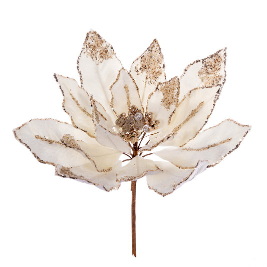 Vickerman 14" Artificial Champagne Double Sided Velvet Poinsettia Christmas Pick