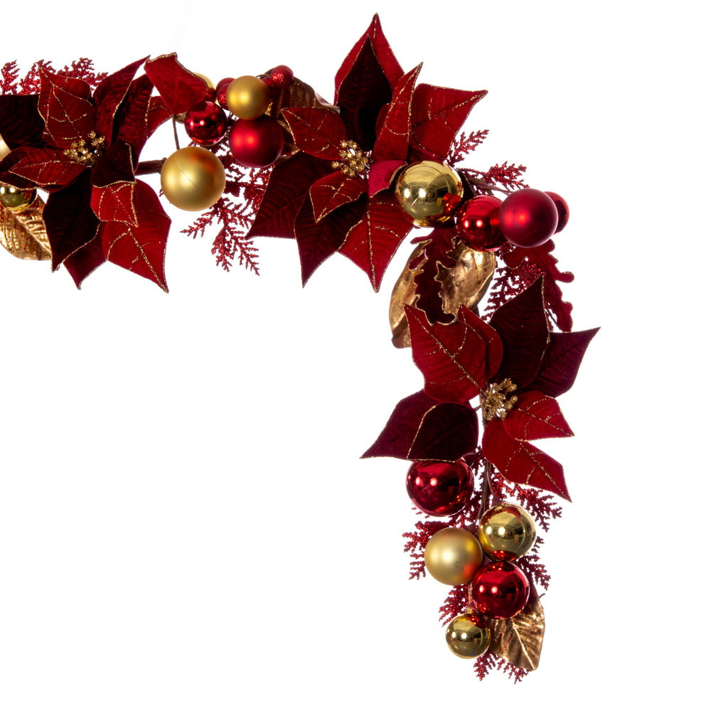Vickerman 6' Artificial Red Poinsettia Deco Garland
